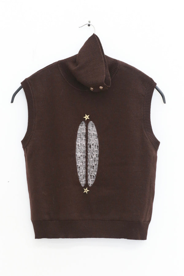 NAN KNITS 25 Autumn and Winter Hollow Cable Star Vest NAN-N25AWVE04BRO-ZONG Brown